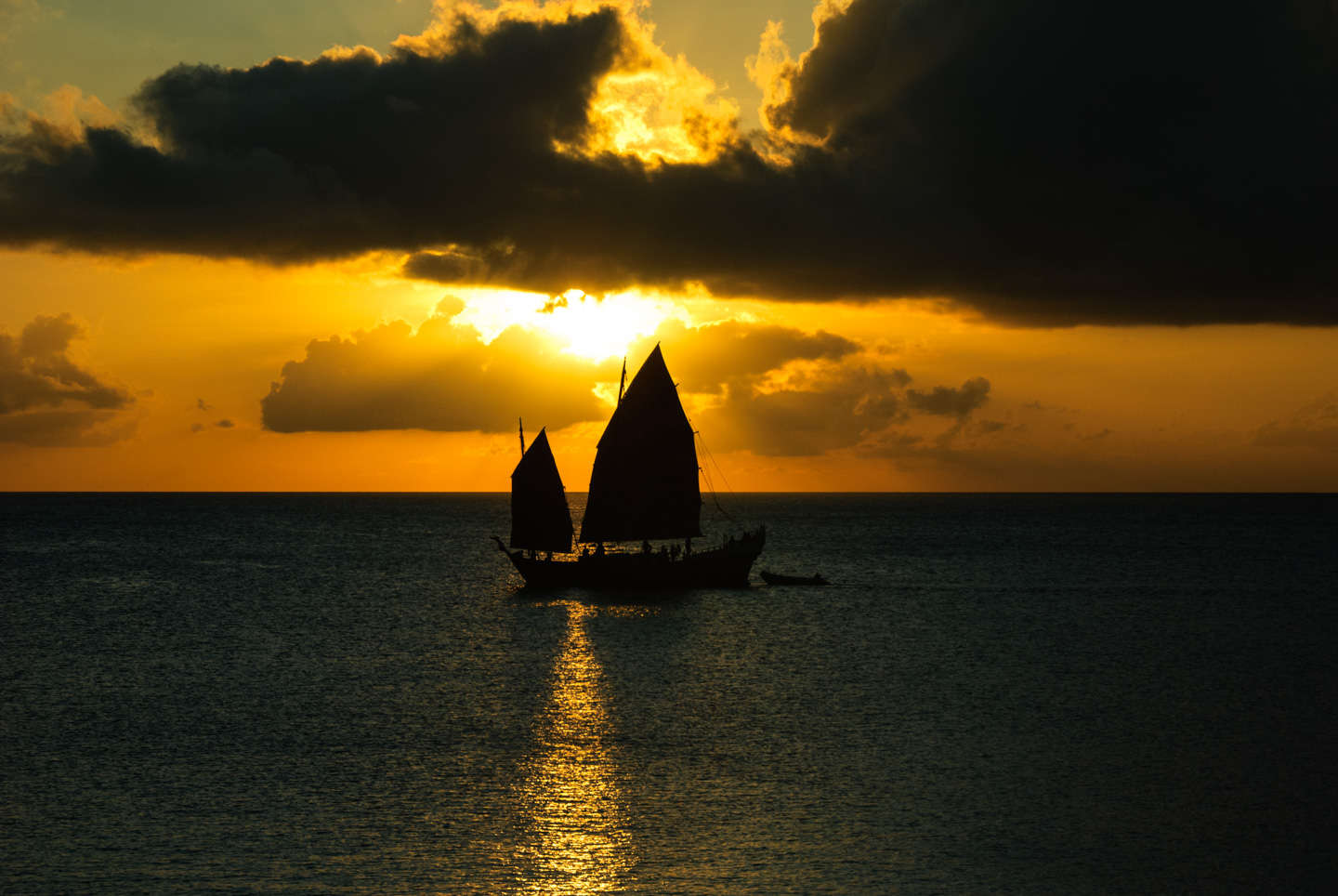 Pirate cruise ship against sunset Bonaire