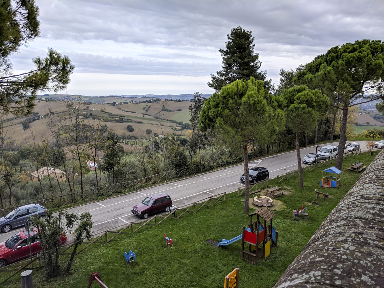playground in Mondavio with a view of the countryside