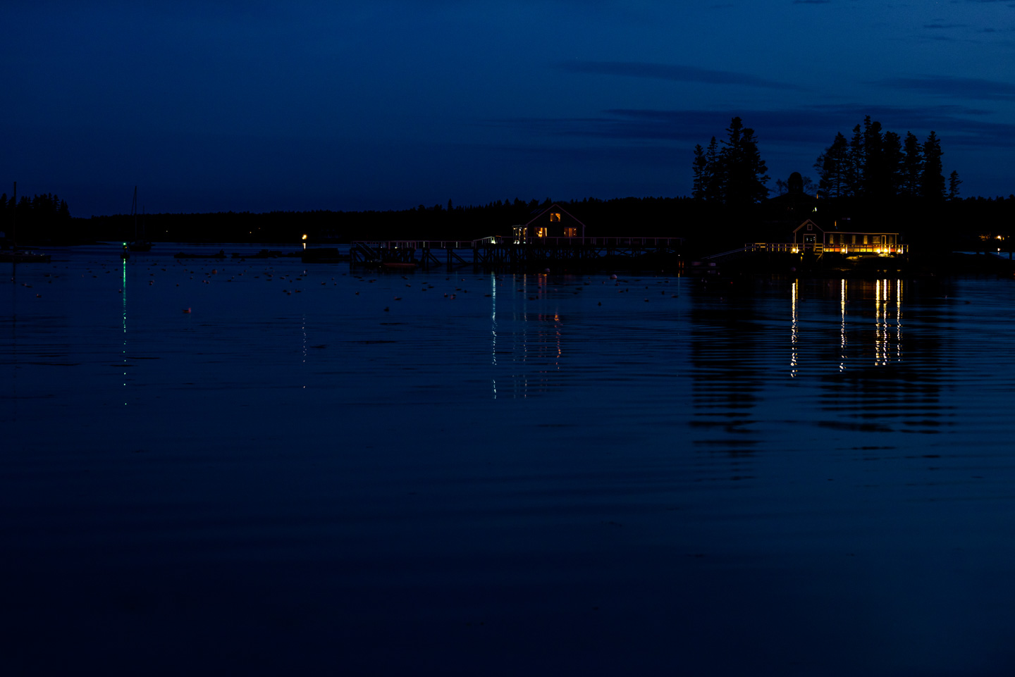 Boothbay Harbor island house in evening