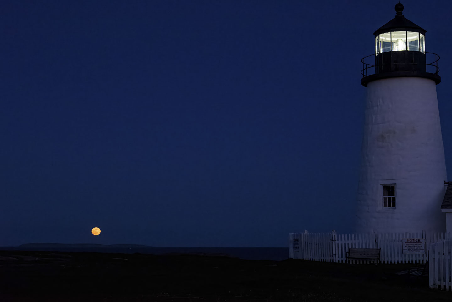 The moon and Pemaquid Lighthouse