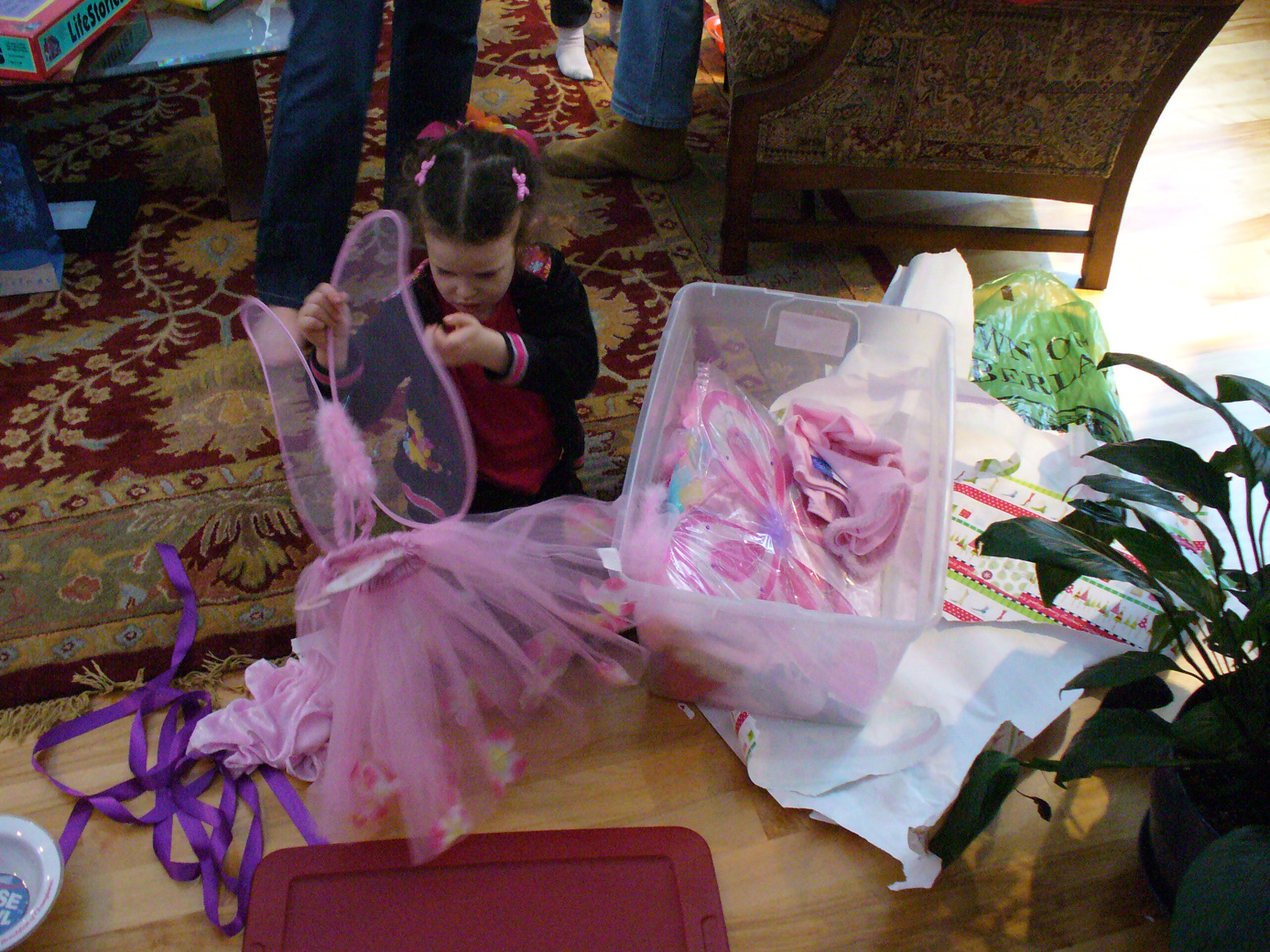 Nicki with box of dress-up clothing