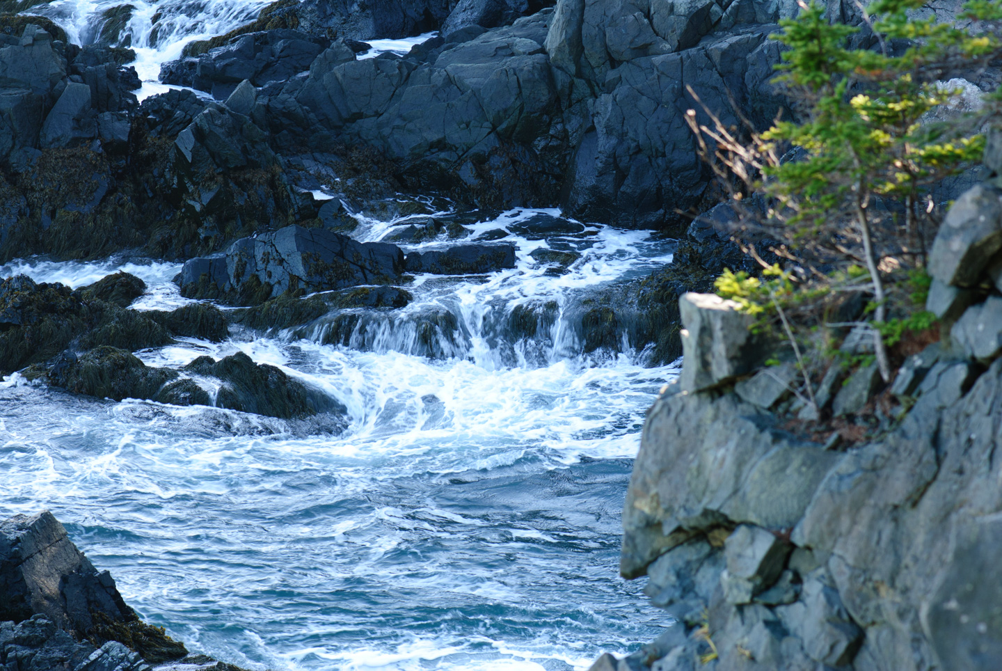 Ocean water flowing over rocks