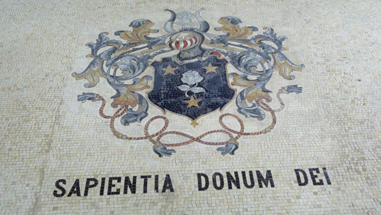 Tiles on floor at Poland Springs source, Sapientia Donum Dei
