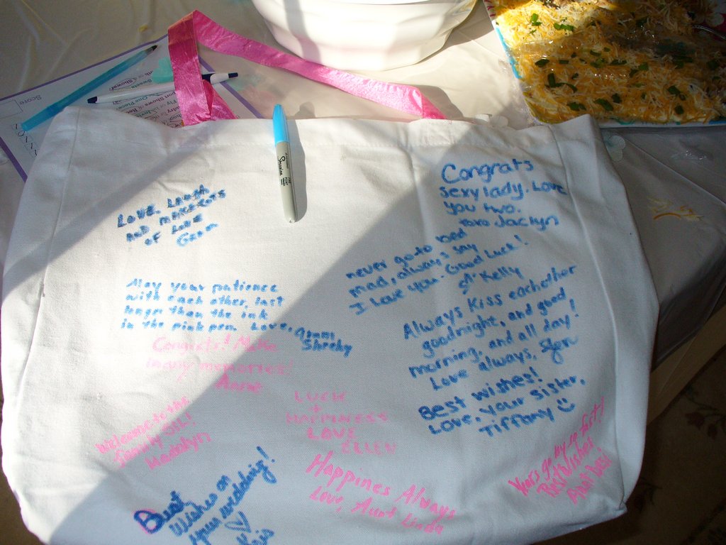 bag with writing