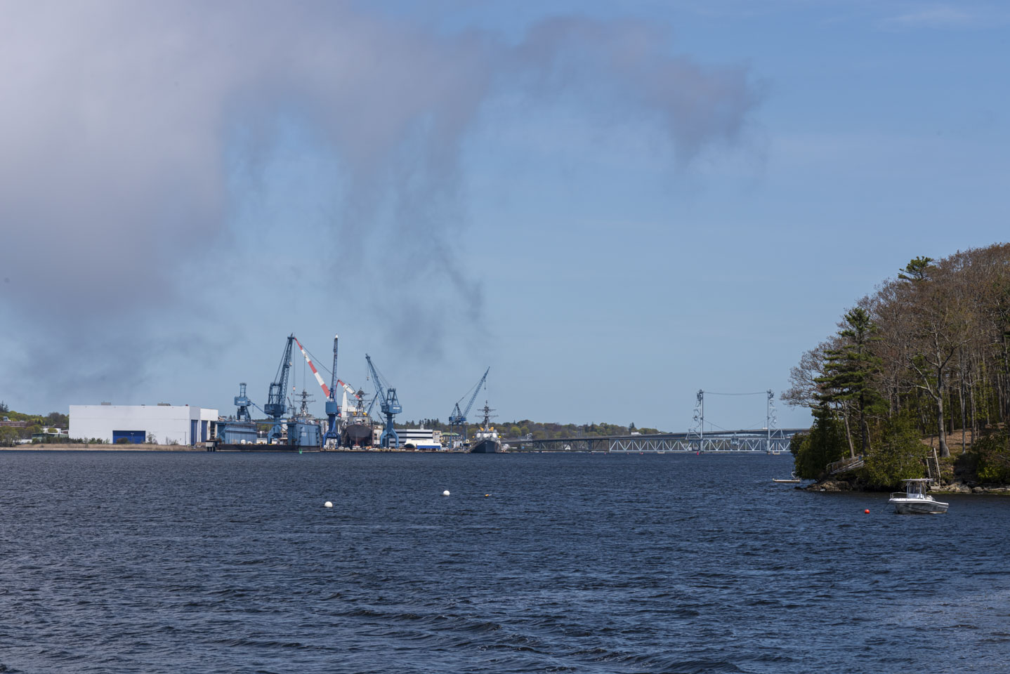 View of Bath Iron Works from Doubling Point walkway