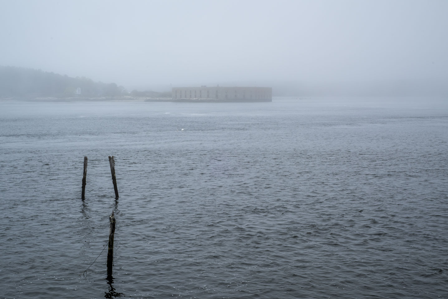 Fort Popham seen from Georgetown through the fog