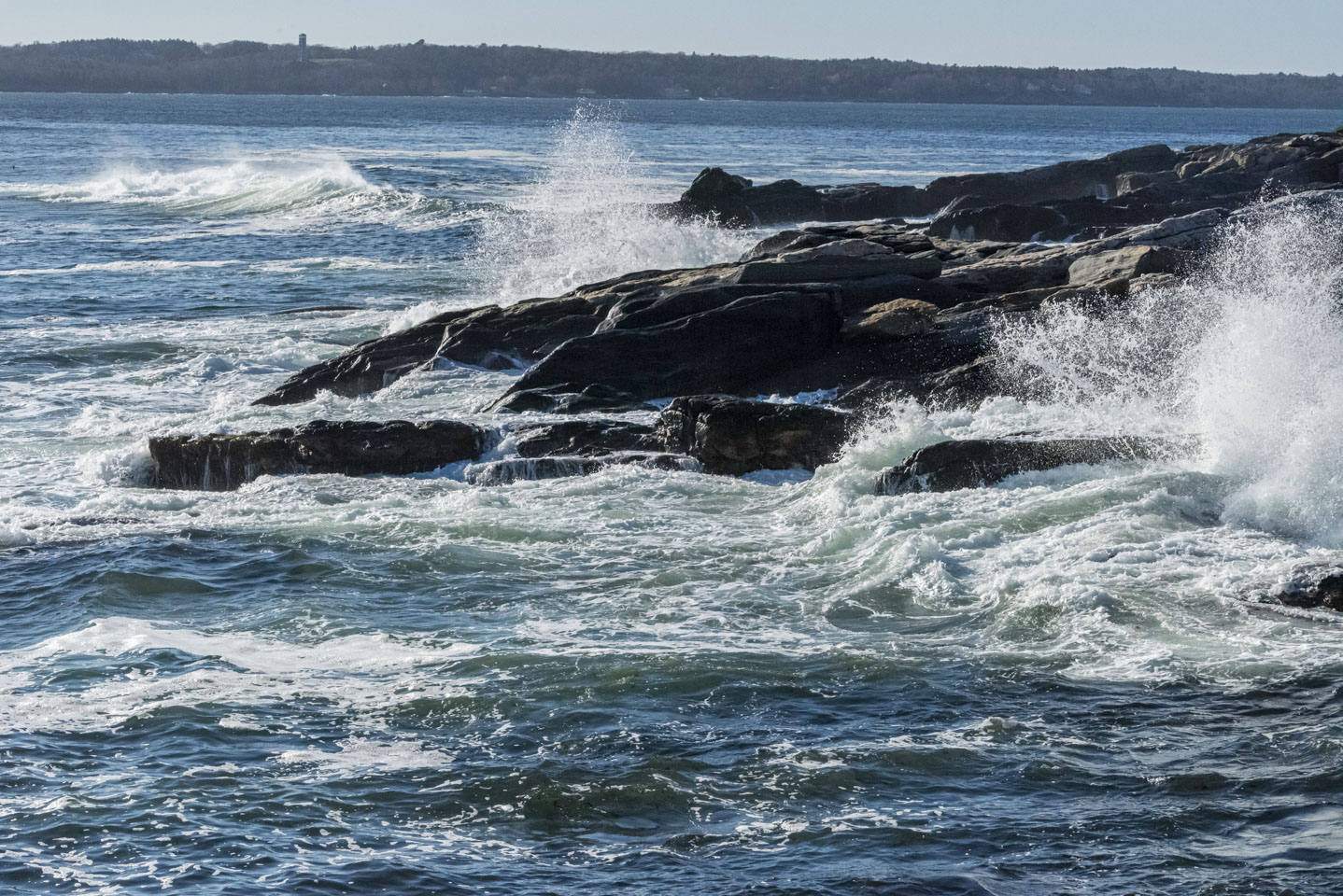 Near Pemaquid with waves splashing against rocks