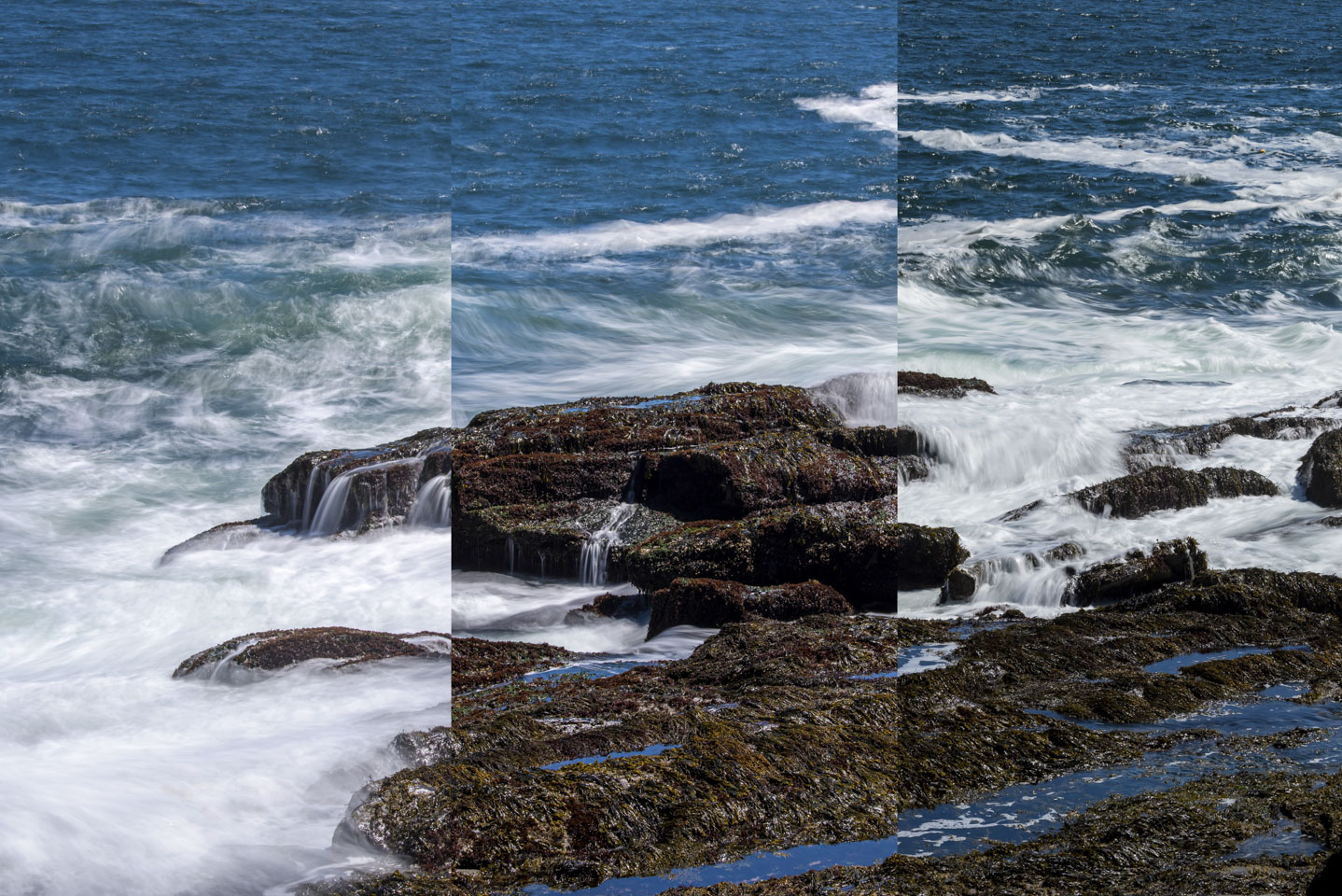composite photo showing the same scene with different waves