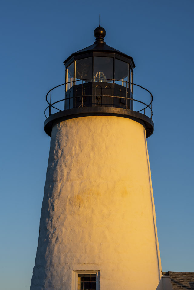 Pemaquid Light tower with late day sunshine on it