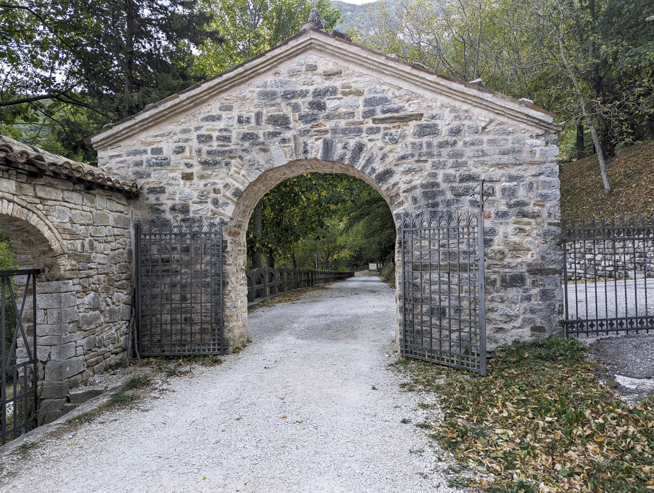 gated entrance to the monastery grounds