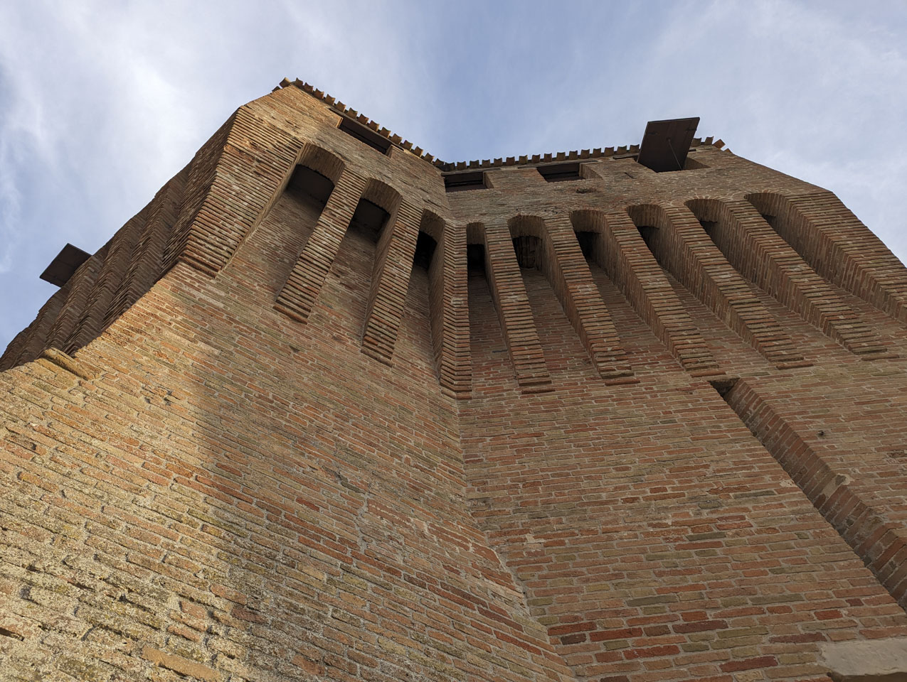 Outside view of the Rocca walls, looking up
