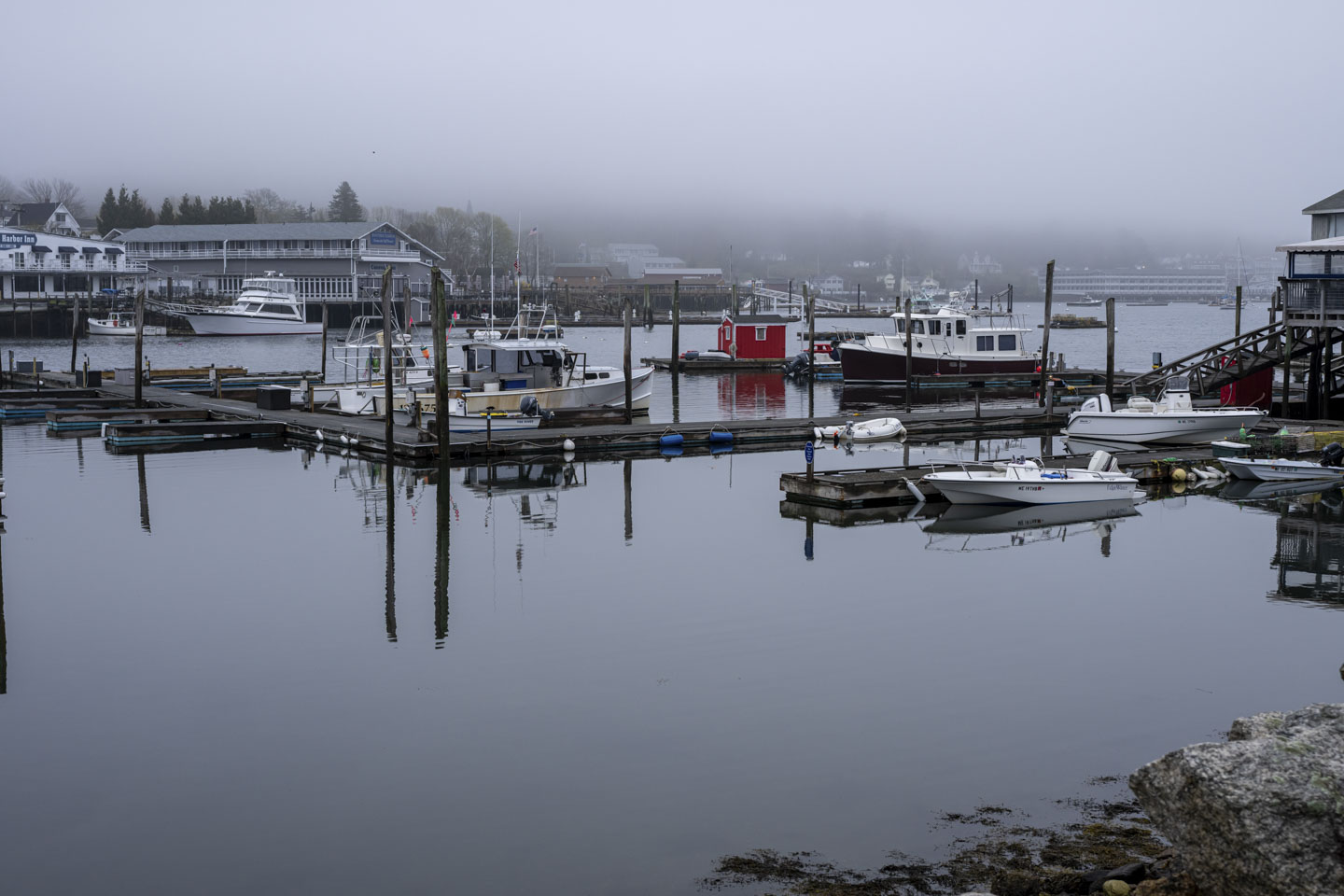 The same area as in the above picture, but all the boats are in water and the mud cannot be seen.