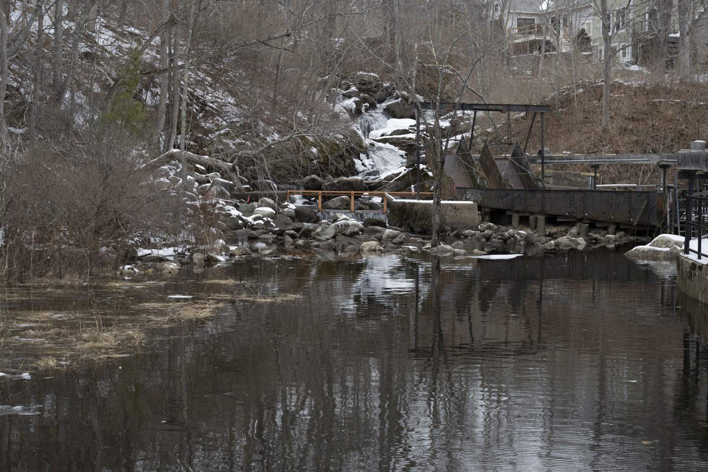 The fish ladder is quiet in the winter.