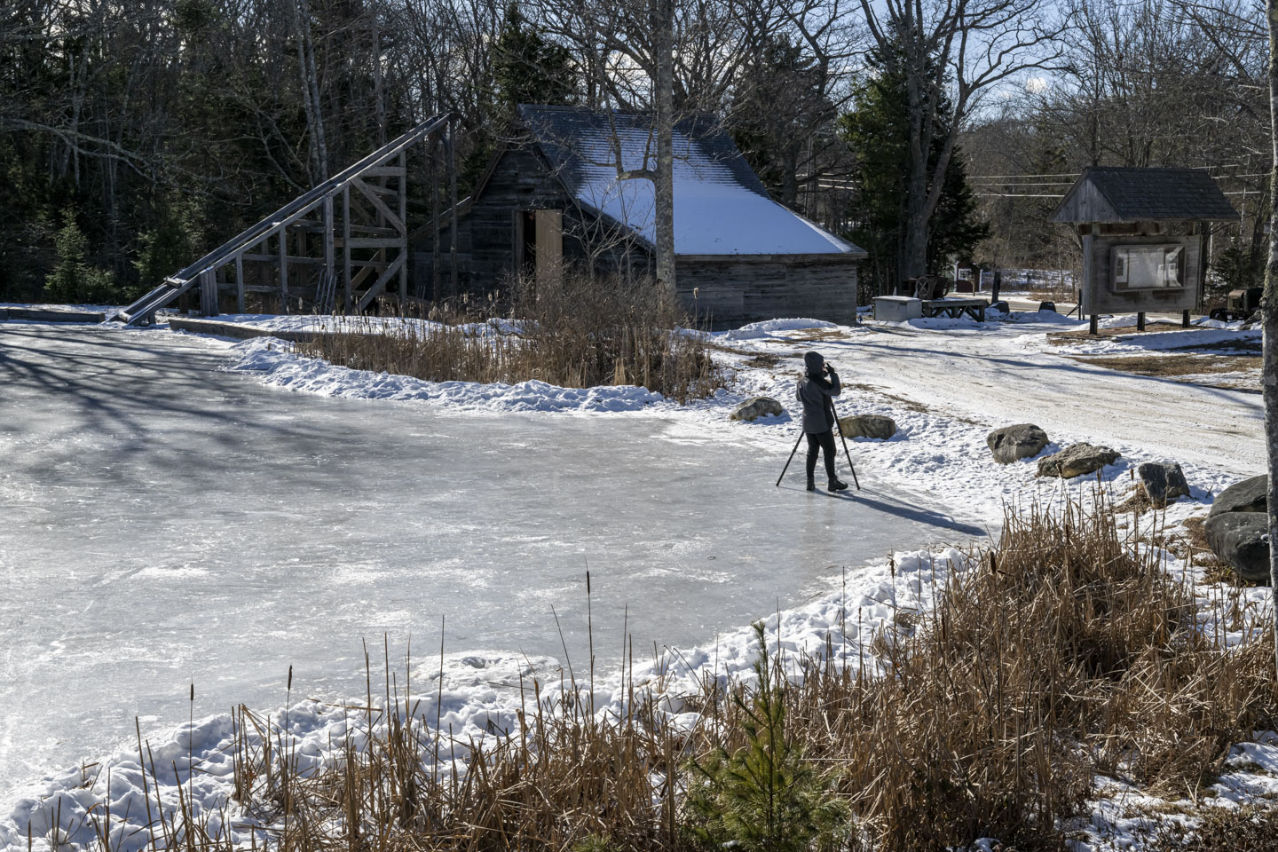 Anne is standing on the ice at Thompson Ice House.