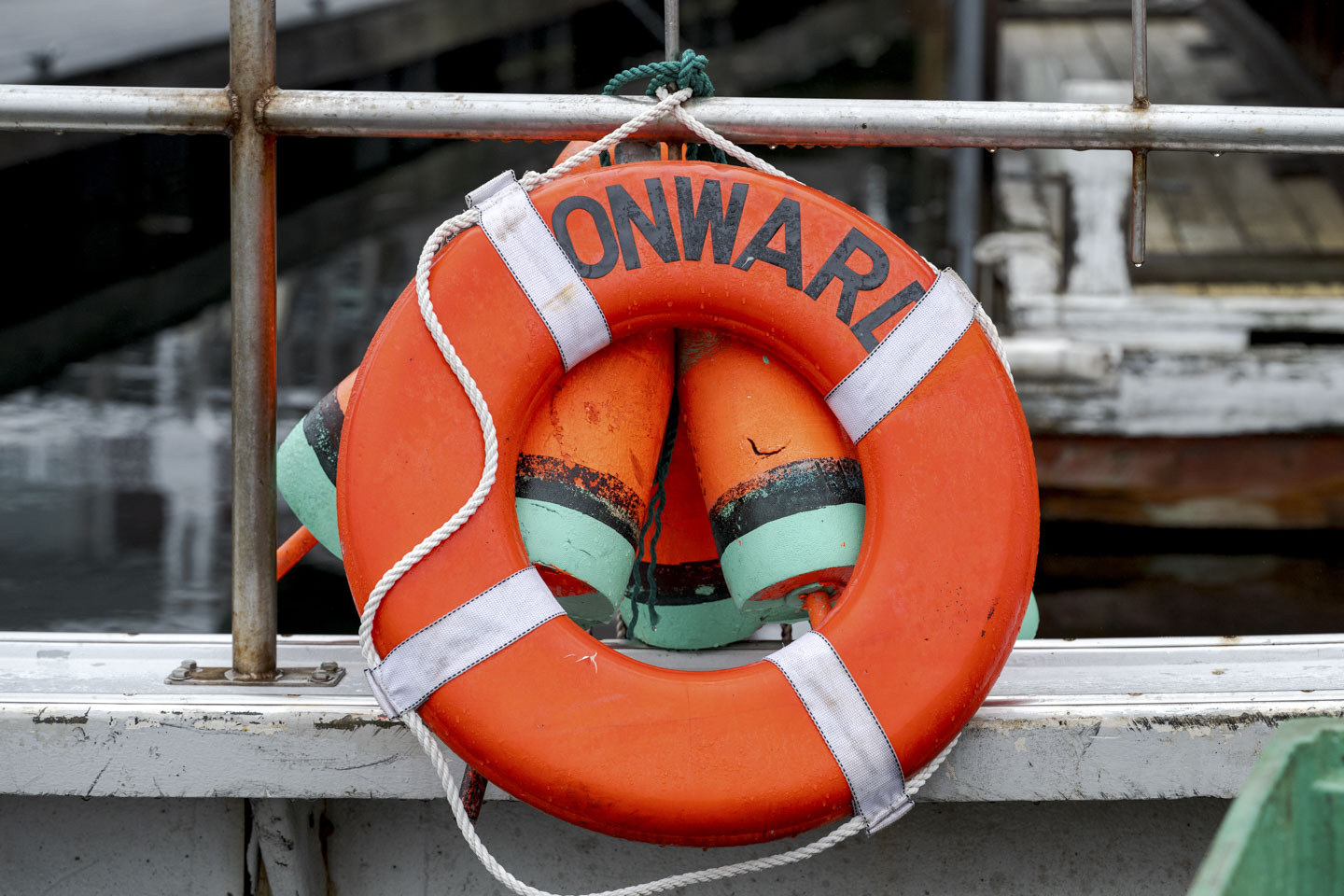 A life preserver that says ONWARD