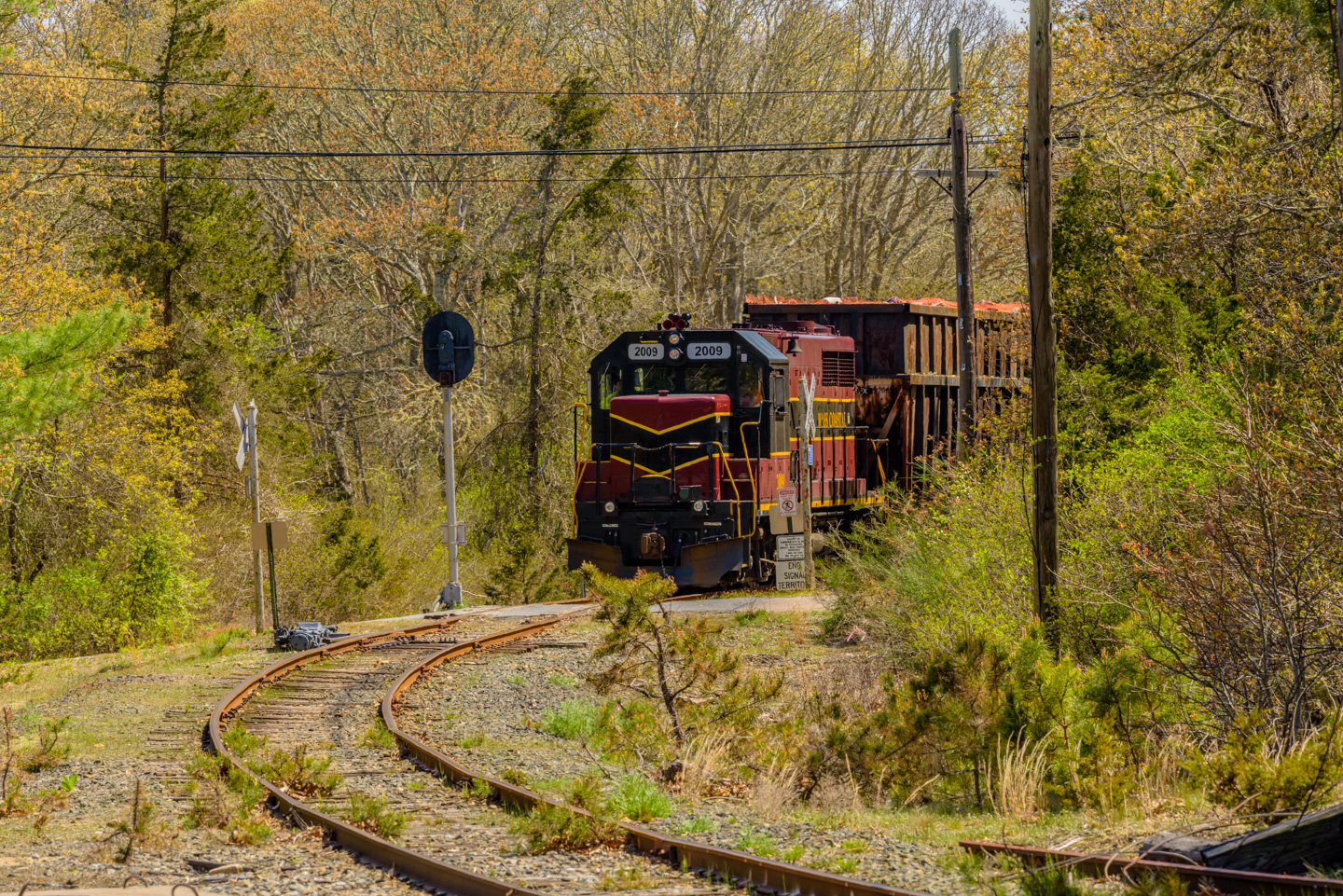 Train approaching the railroad bridge