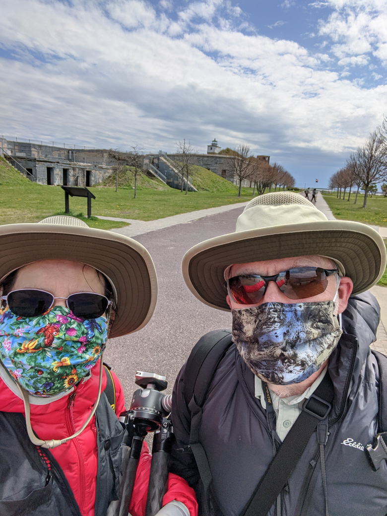 Anne and Paul wearing face masks at Fort Taber Park in New Bedford