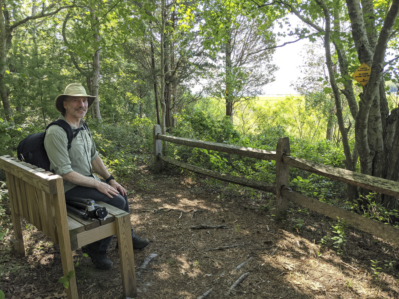 Paul on a bench in Marks Cove Preserve